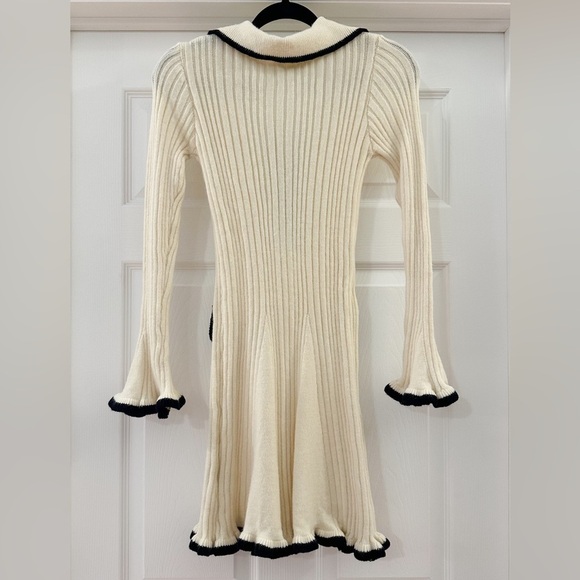 Cider KNIT COLLAR CONTRASTING BINDING LETTUCE TRIM MINI DRESS Ivory Black Small - Picture 7 of 12